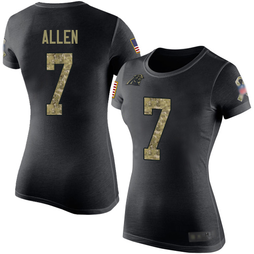 Carolina Panthers Black Camo Women Kyle Allen Salute to Service NFL Football #7 T Shirt->women nfl jersey->Women Jersey